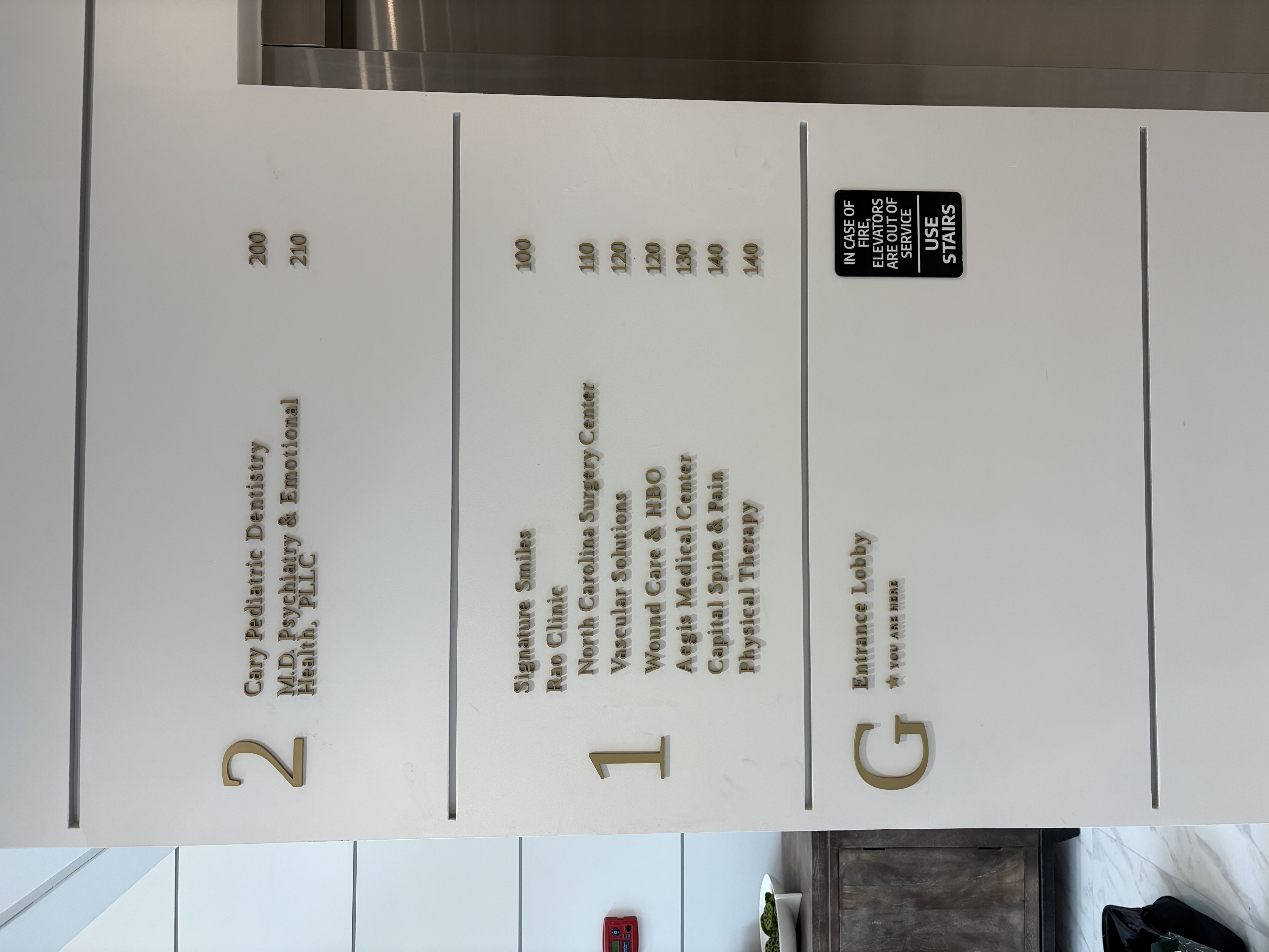Custom dimensional letter directory sign installed in medical building lobby